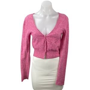 Aritzia Wilfred Pink Wool Cashmere Long Sleeve Button Up Crop Cardigan Sweater S